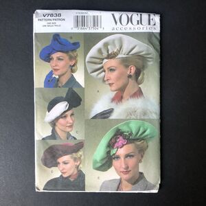 Vogue‎ Accessories Vintage Hats Sewing Pattern Large Fashion Berets V7838 Uncut